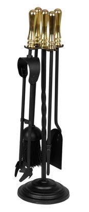 Hearth--Home-Black-Companion-Set-With-Round-Base--Brass-Handles-5-Piece