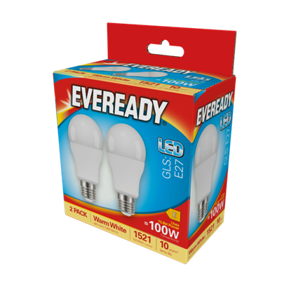 Eveready-LED-GLS-ES-E27-3000k-Warm-White-Pack-2