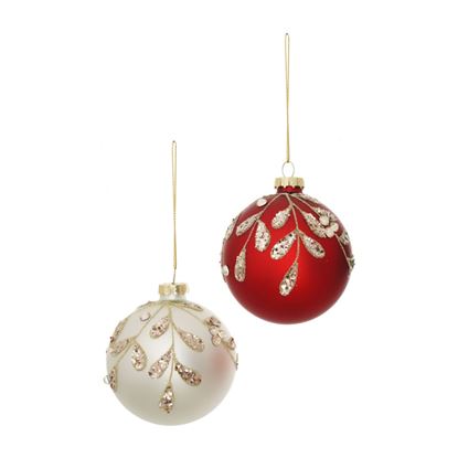 Premier-Matt-Red-or-White-Bauble-With-Gold-Mistletoe