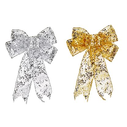 Premier-Glitter-Mesh-Bow-On-Card-Gold-or-Silver
