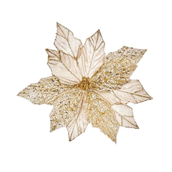 Premier-Champagne-Gold-Glitter-Poinsettia-Clip-On
