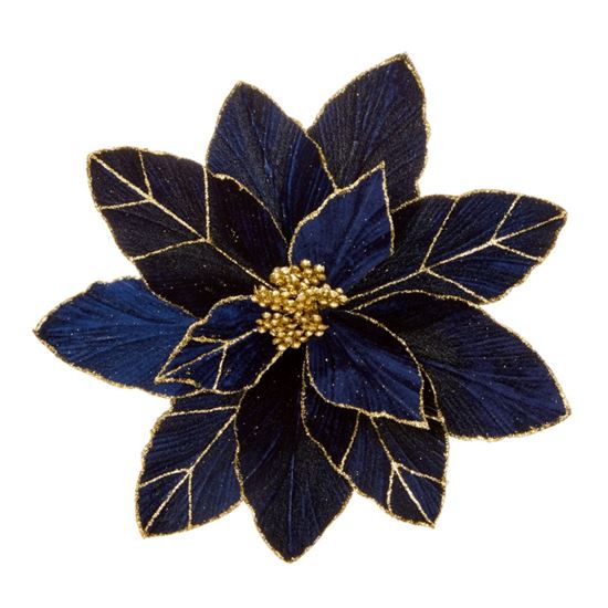 Premier-Midnight-Blue-Poinsettia-With-Gold-Glitter-Clip-On