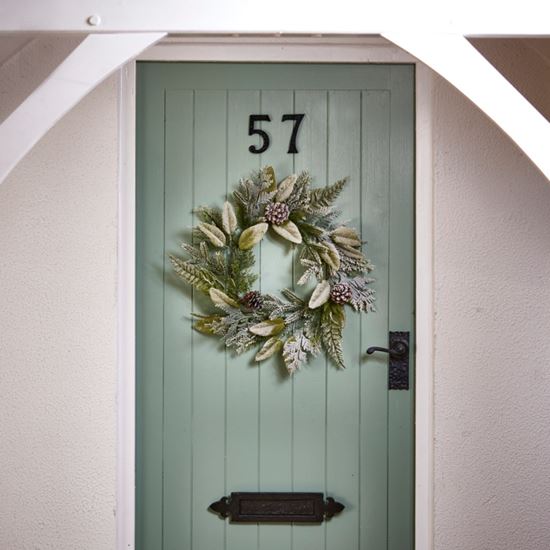 Premier-Flocked-Eucalyptus-Wreath-With-Cones