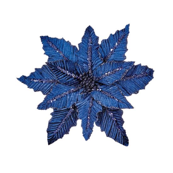 Premier-Navy-Velvet-Poinsettia-With-Glitter-Clip-On