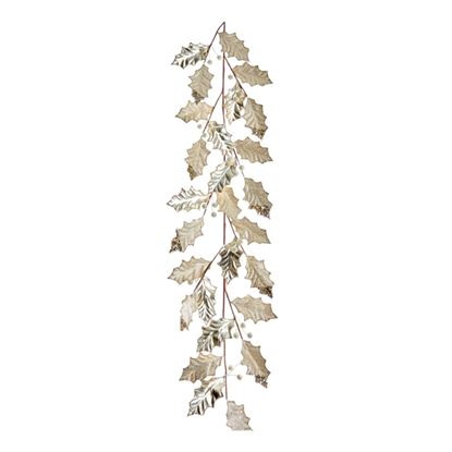 Premier-Champagne-Gold-Holly-Leaves-With-Glitter-Edge-Garland