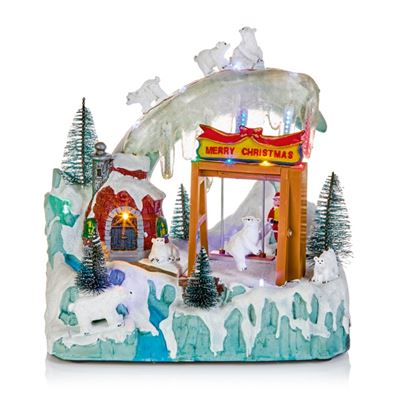 Premier-Battery-Operated-Lit-Animated-Polar-Bear-Village