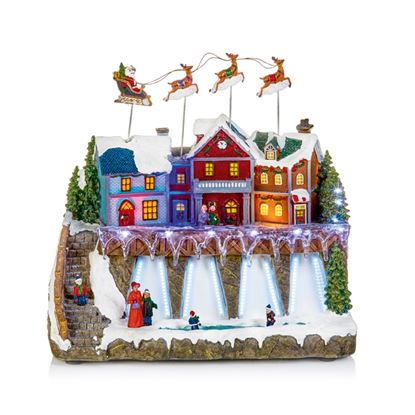 Premier-Lit-Icy-Village-Santa--Reindeer-Sleigh