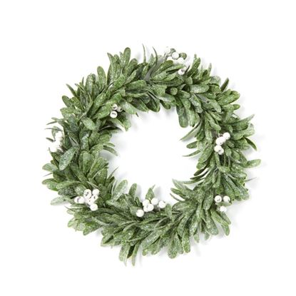 Premier-Frosted-Mistletoe-Wreath-With-White-Berries