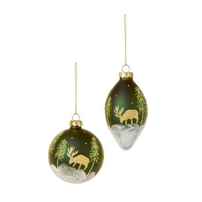 Premier-Matt-Dark-Green-Reindeer-Forest-Glitter-Ball-or-Drop