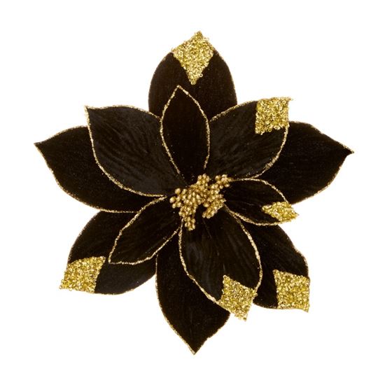 Premier-Black-Velvet-Poinsettia-With-Glitter--Sequins-Clip-On