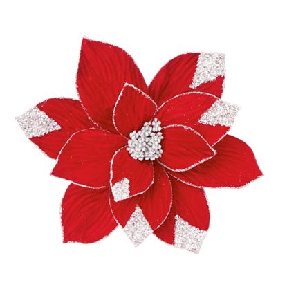 Premier-Red-Velvet-Poinsettia-With-Silver-Sequins-Clip-On