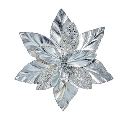 Premier-Silver-Poinsettia-With-Glitter-Clip-On