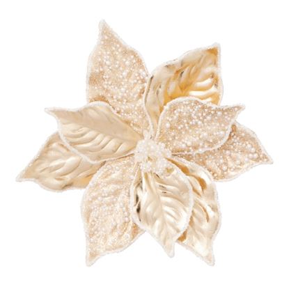 Premier-Champagne-Gold-Metallic-Poinsettia-Clip-On