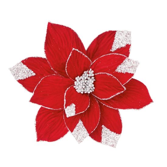 Premier-Red-Velvet-Poinsettia-With-Silver-Sequins-Clip-On