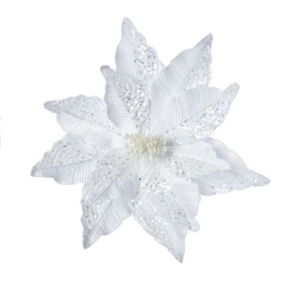 Premier-White-Sparkle-Poinsettia-Flower-Clip-On