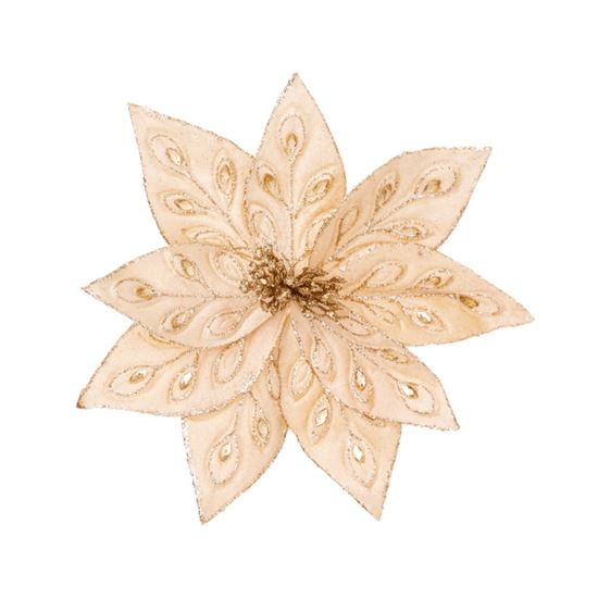 Premier-Champagne-Gold-Peacock-Jewelled-Poinsettia-Clip-On