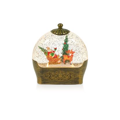 Premier-Battery-Operated-Lit-Antique-Gold-Round-Santa-Sleigh-Water-Spinner