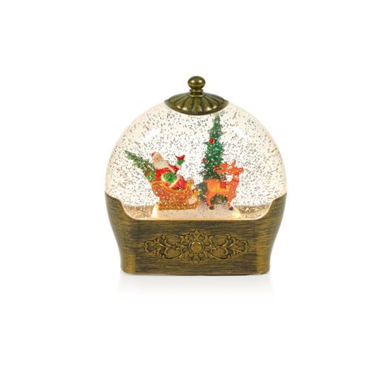 Premier-Battery-Operated-Lit-Antique-Gold-Round-Santa-Sleigh-Water-Spinner