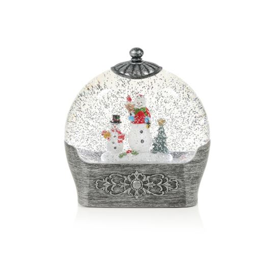 Premier-Lit-Antique-Silver-Round-Snowman-Water-Spinner-Warm-White