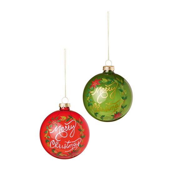 Premier-Merry-Christmas-Glass-Bauble-Green-or-Red