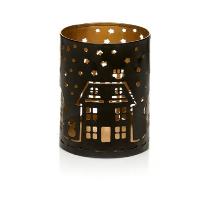Premier-Black--Gold-House-Scene-Tea-Light-Holder