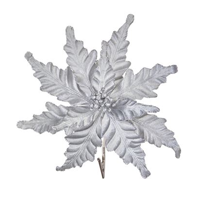 Premier-Silver-Poinsettia-Velour-Clip-On
