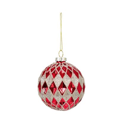 Premier-Silver--Red-Geo-Dimple-With-Glitter-Bauble