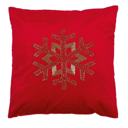 Premier-Red-Velvet-Cushion-with-Beaded-Snowflake