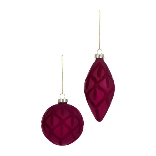 Premier-Matt-Plum-Flock-Glass-Bauble-Ball-or-Drop