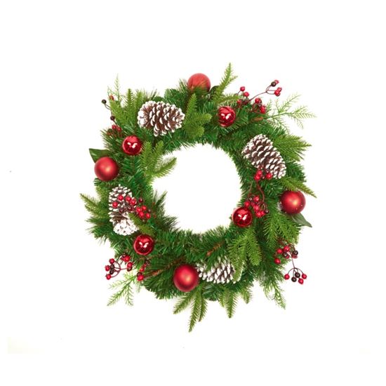 Premier-Red-Bauble--Pinecone-Wreath