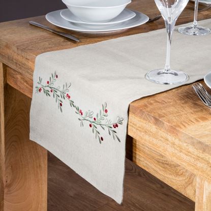 premier-embroidered-holly-berry-table-runner