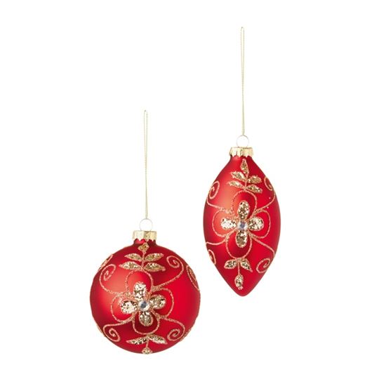 premier-matt-red--gold-floral-pattern-glass-ball-drop