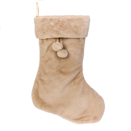 premier-light-brown-faux-fur-stocking-with-pom-poms