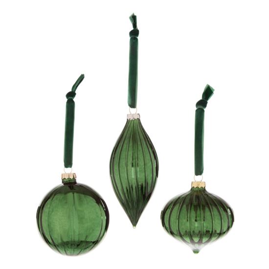 premier-green-ribbed-glass-bauble