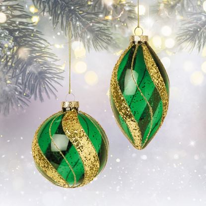 premier-shiny-dark-green-gold-swirl-glass-ball-drop