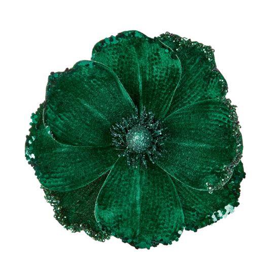 premier-dark-green-velvet-poppy-clip-on